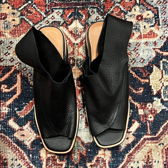 Black Leather Block Heel Sandals - Picture 2 of 7
